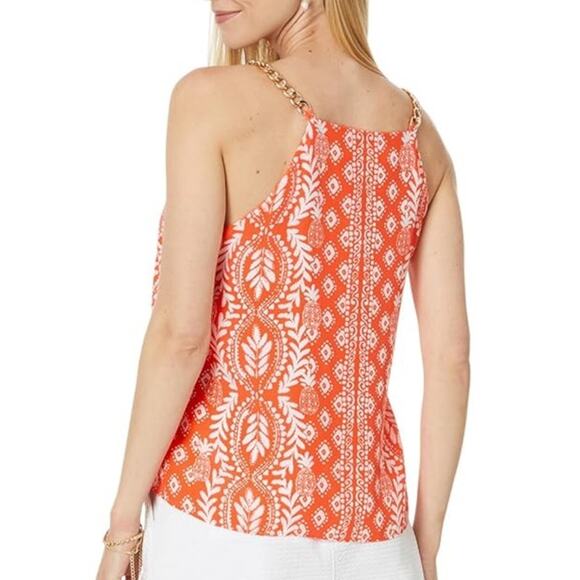 Lilly Pulitzer Orange Silk Joannah Chain Strap Pineapple Top Size 8 - Picture 2 of 8